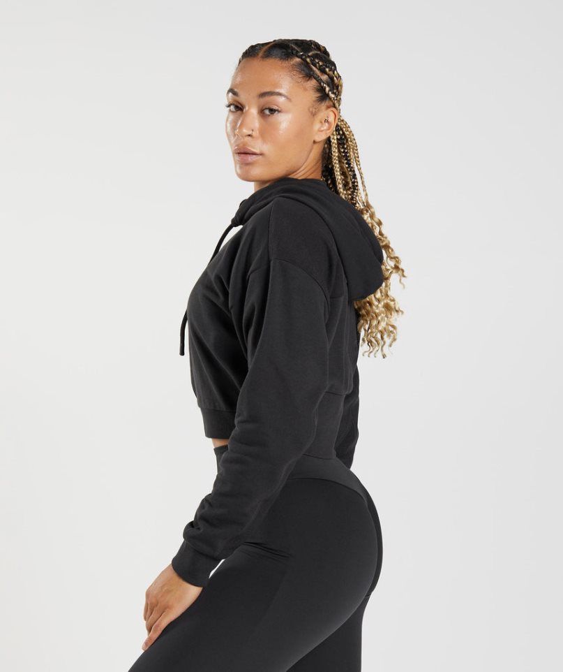 Women's Gymshark GS Power Cropped Zip Hoodie Black | CA D756N8